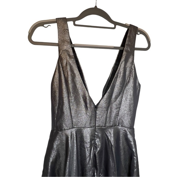 Witness Of Love Gun Metal Metallic Shimmer Prom Formal Cocktail Fairy Goth Gown - Picture 4 of 13